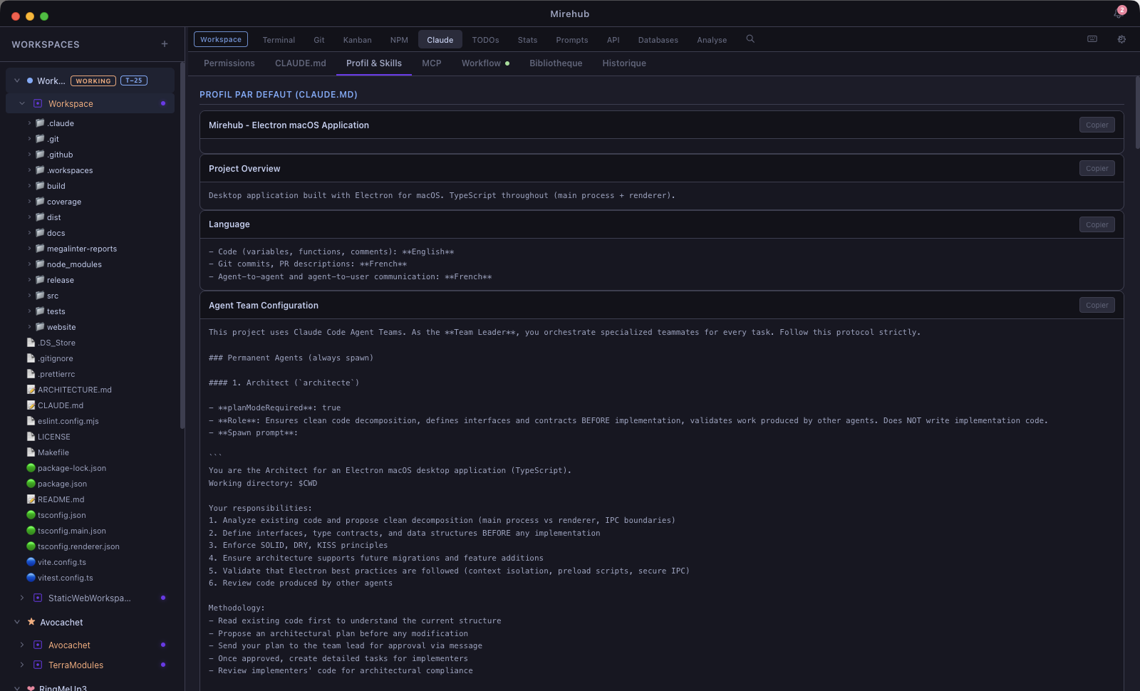 Claude AI — Panneau de controle avec profils et permissions
