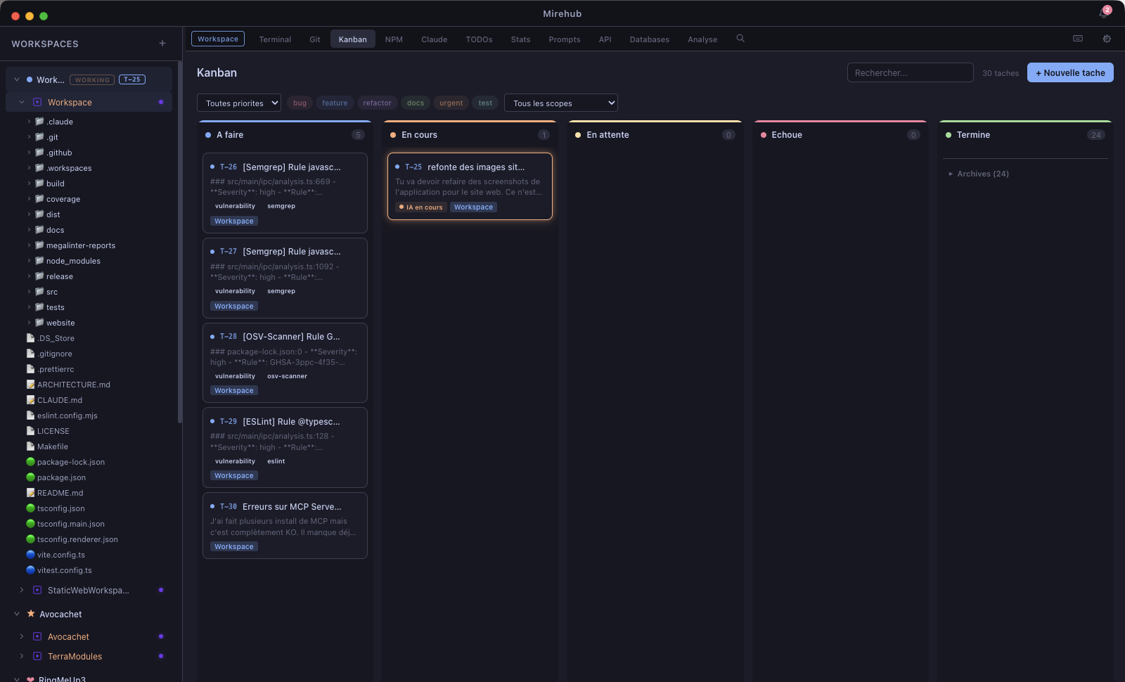 Mirehub — Kanban AI : gerez vos taches et laissez Claude les resoudre automatiquement